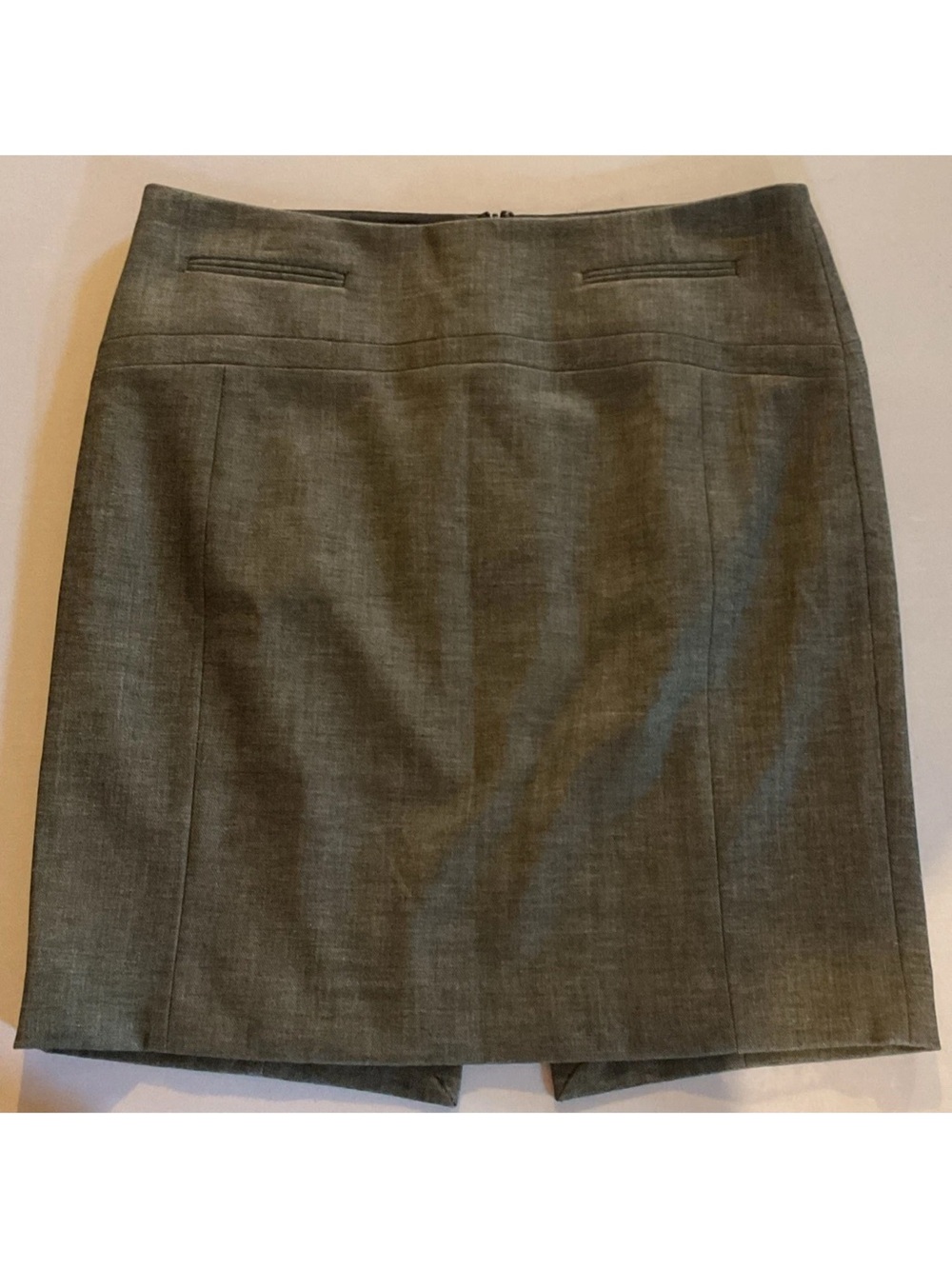Express Gray Solid Twill Straight Pencil Knee Skirt Lined Slit Zip Women’s 6